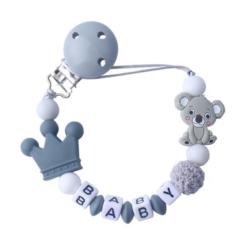 Set of 2 Silicone Baby Pacifier Clips Koala Holder for Baby Teething Soother Chew Toy Sky Blue , Grey
